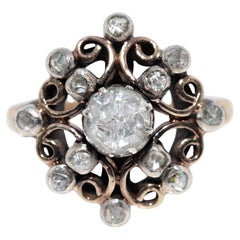 Anello antico CIRCA 1900 in oro 14k con diamante naturale taglio rosa decorato e lavorato a mano