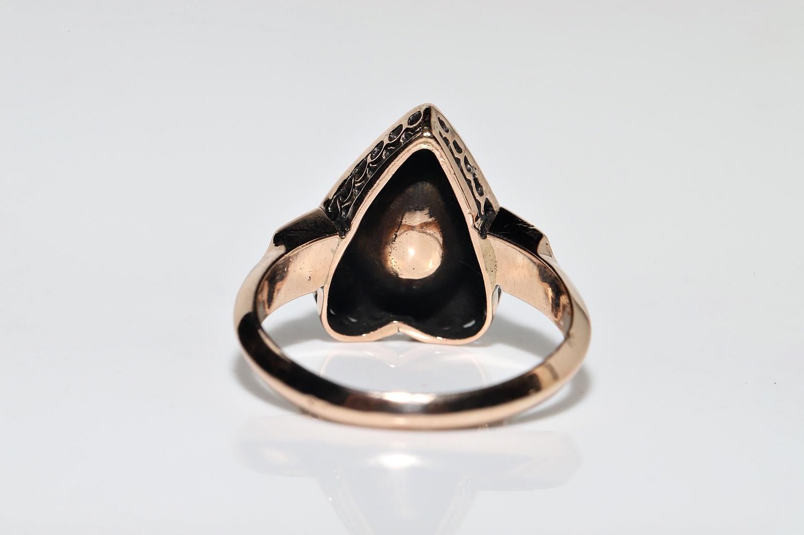 Antique Circa 1900s 14k Gold Handmade Natural Rose Cut Diamond Decorated Ring 5