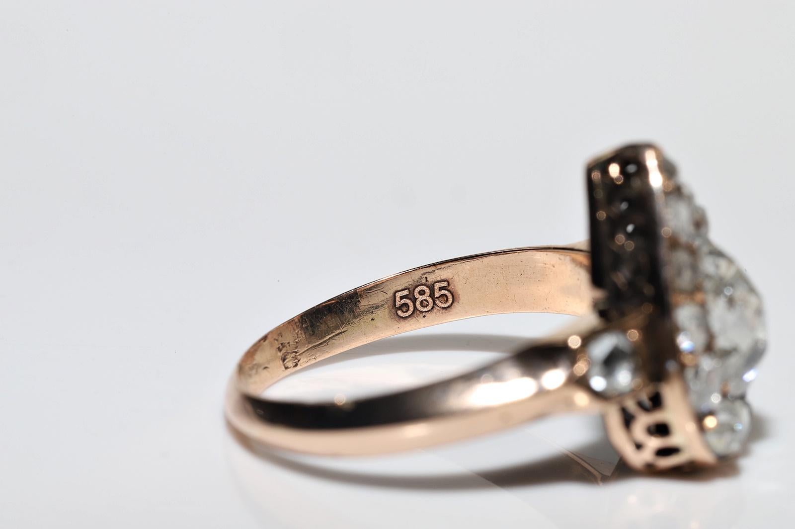 Antique Circa 1900s 14k Gold Handmade Natural Rose Cut Diamond Decorated Ring 6