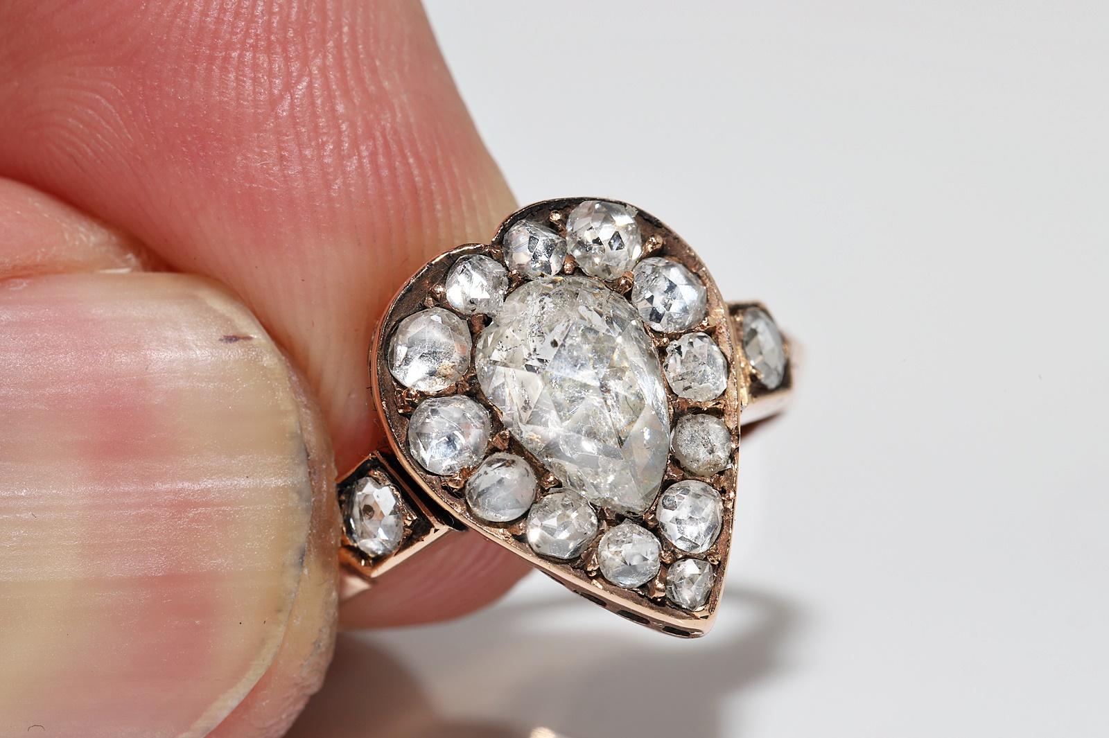 Antique Circa 1900s 14k Gold Handmade Natural Rose Cut Diamond Decorated Ring 10