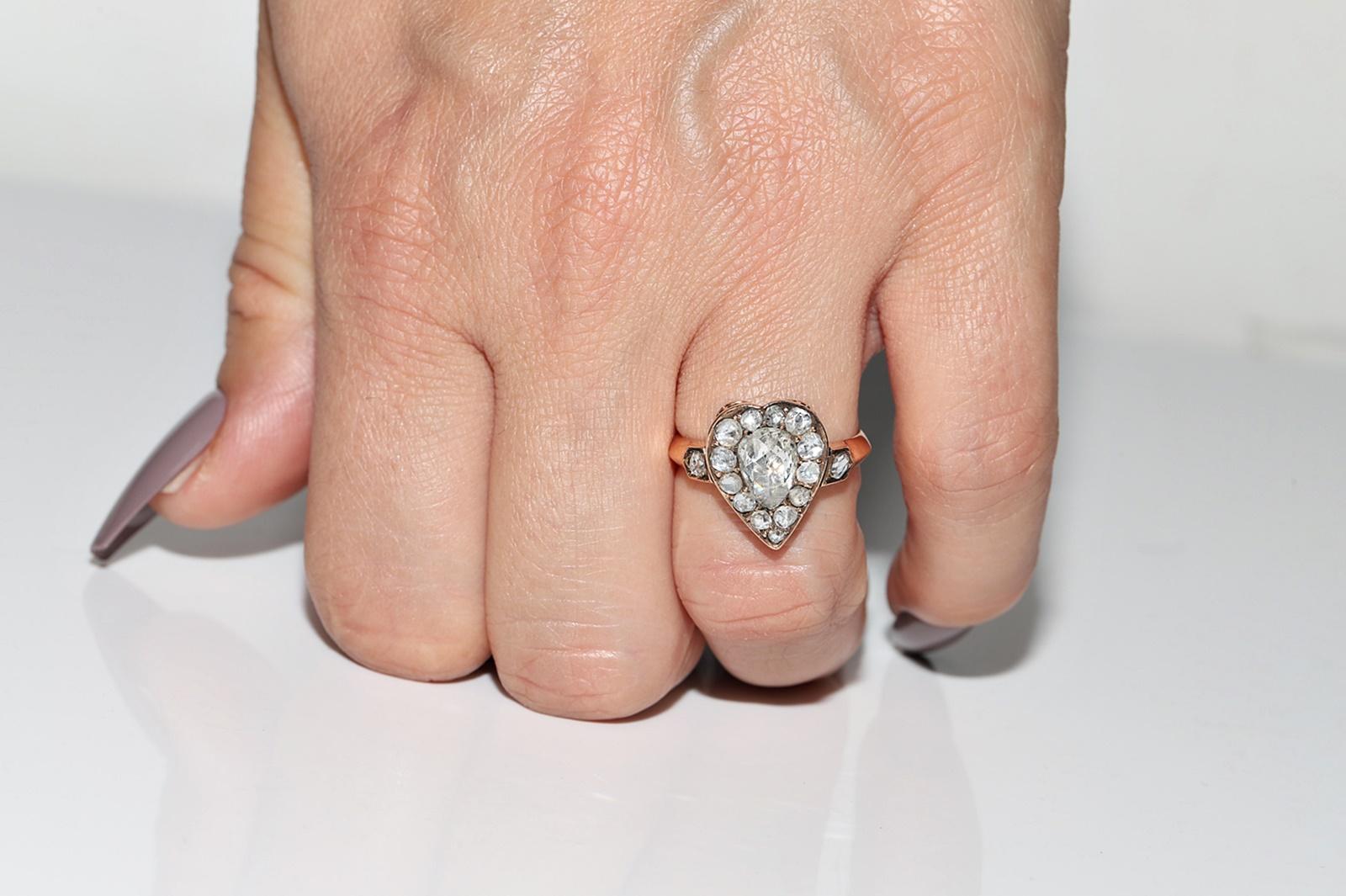 Antique Circa 1900s 14k Gold Handmade Natural Rose Cut Diamond Decorated Ring 12