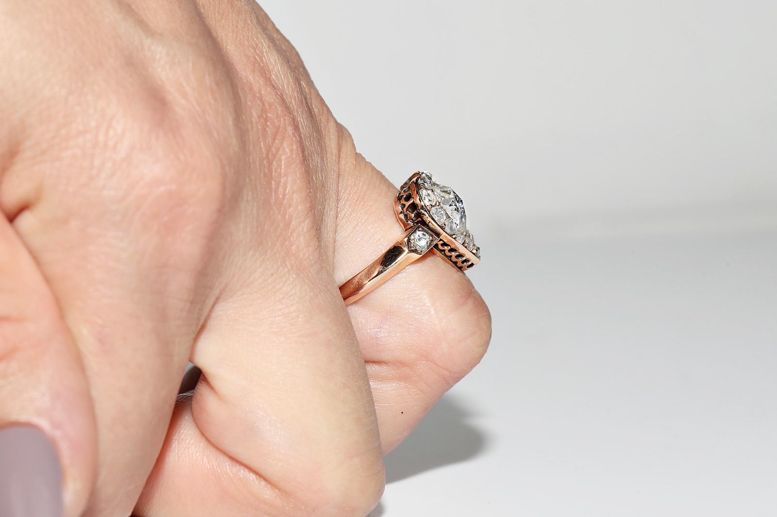 Antique Circa 1900s 14k Gold Handmade Natural Rose Cut Diamond Decorated Ring 13