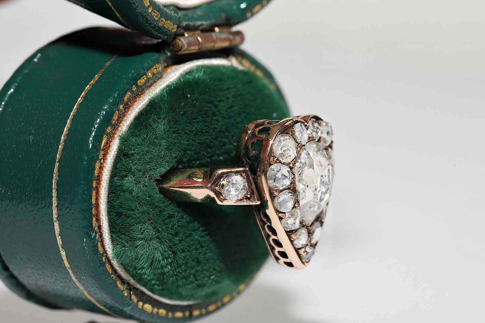 Victorian Antique Circa 1900s 14k Gold Handmade Natural Rose Cut Diamond Decorated Ring