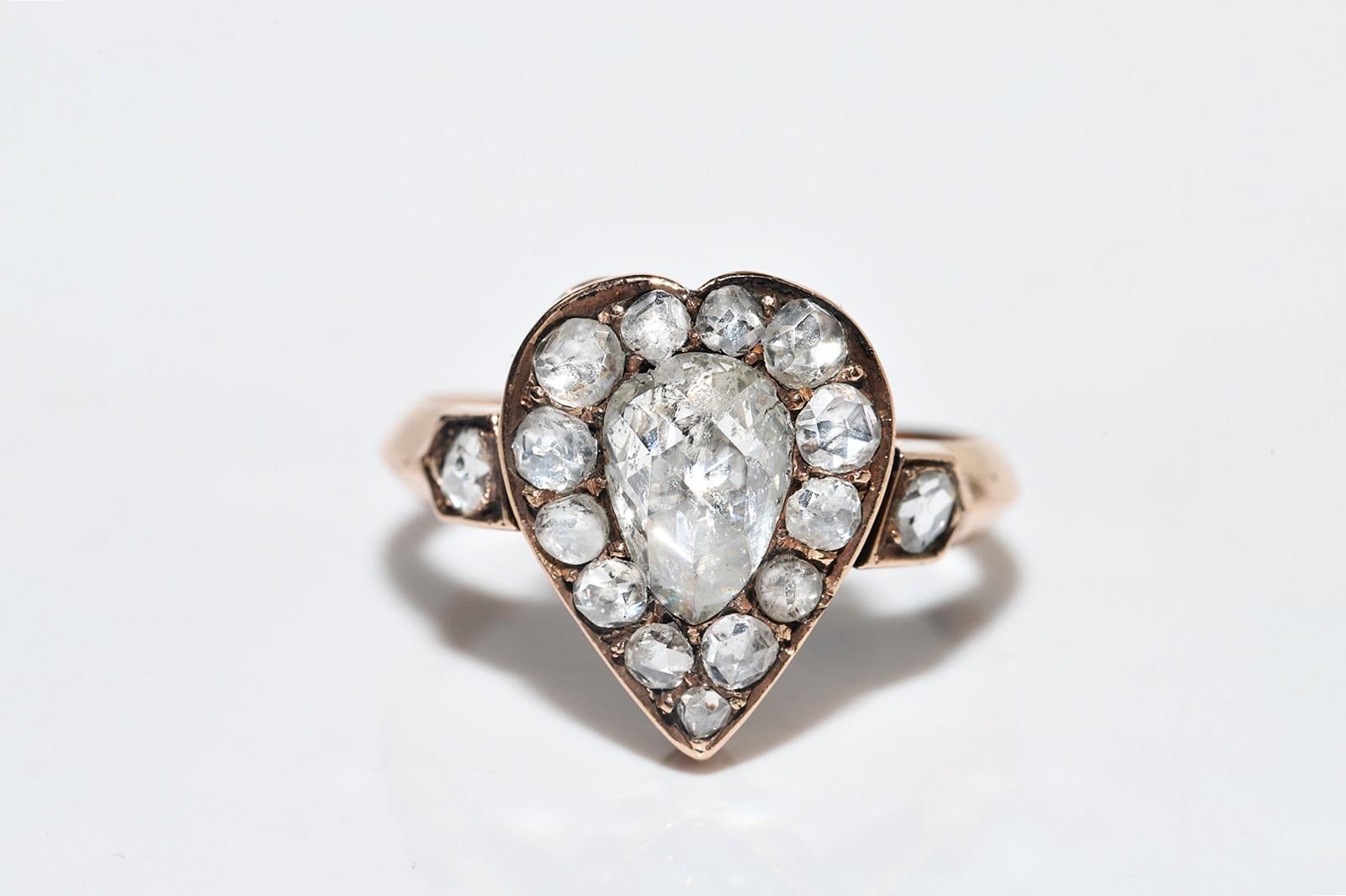 Antique Circa 1900s 14k Gold Handmade Natural Rose Cut Diamond Decorated Ring In Good Condition In Fatih/İstanbul, 34