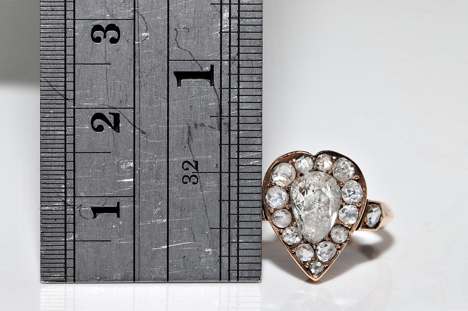 Women's Antique Circa 1900s 14k Gold Handmade Natural Rose Cut Diamond Decorated Ring