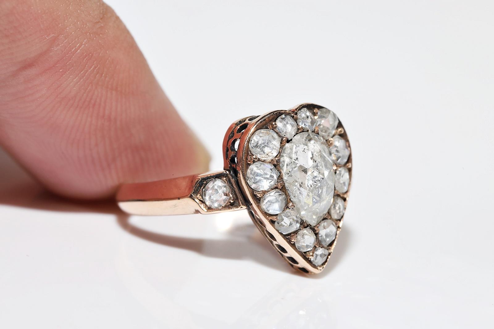 Antique Circa 1900s 14k Gold Handmade Natural Rose Cut Diamond Decorated Ring 1