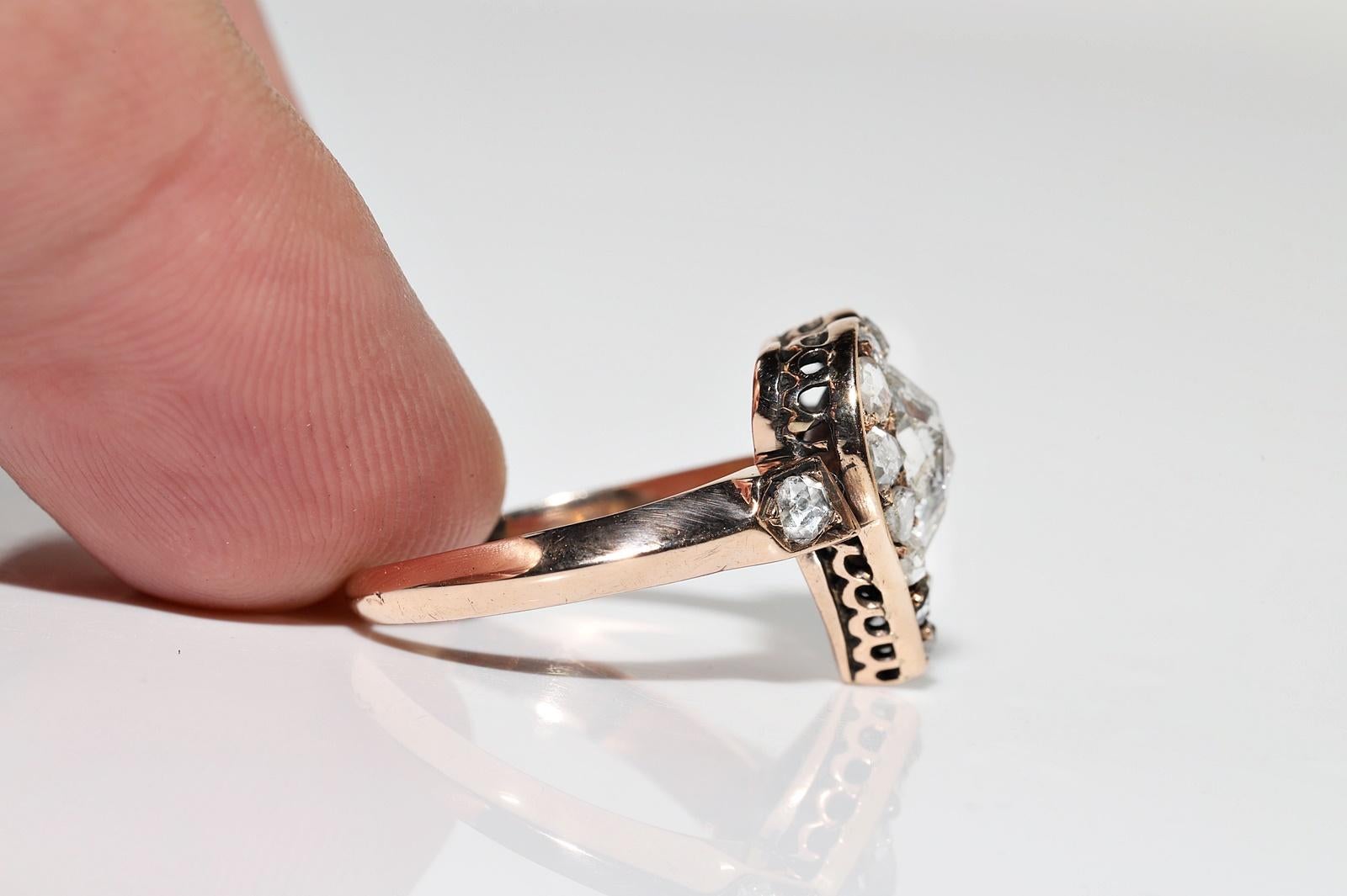 Antique Circa 1900s 14k Gold Handmade Natural Rose Cut Diamond Decorated Ring 2