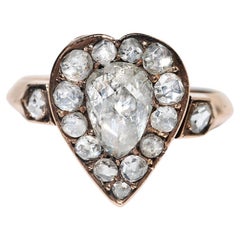 Antique Circa 1900s 14k Gold Handmade Natural Rose Cut Diamond Decorated Ring