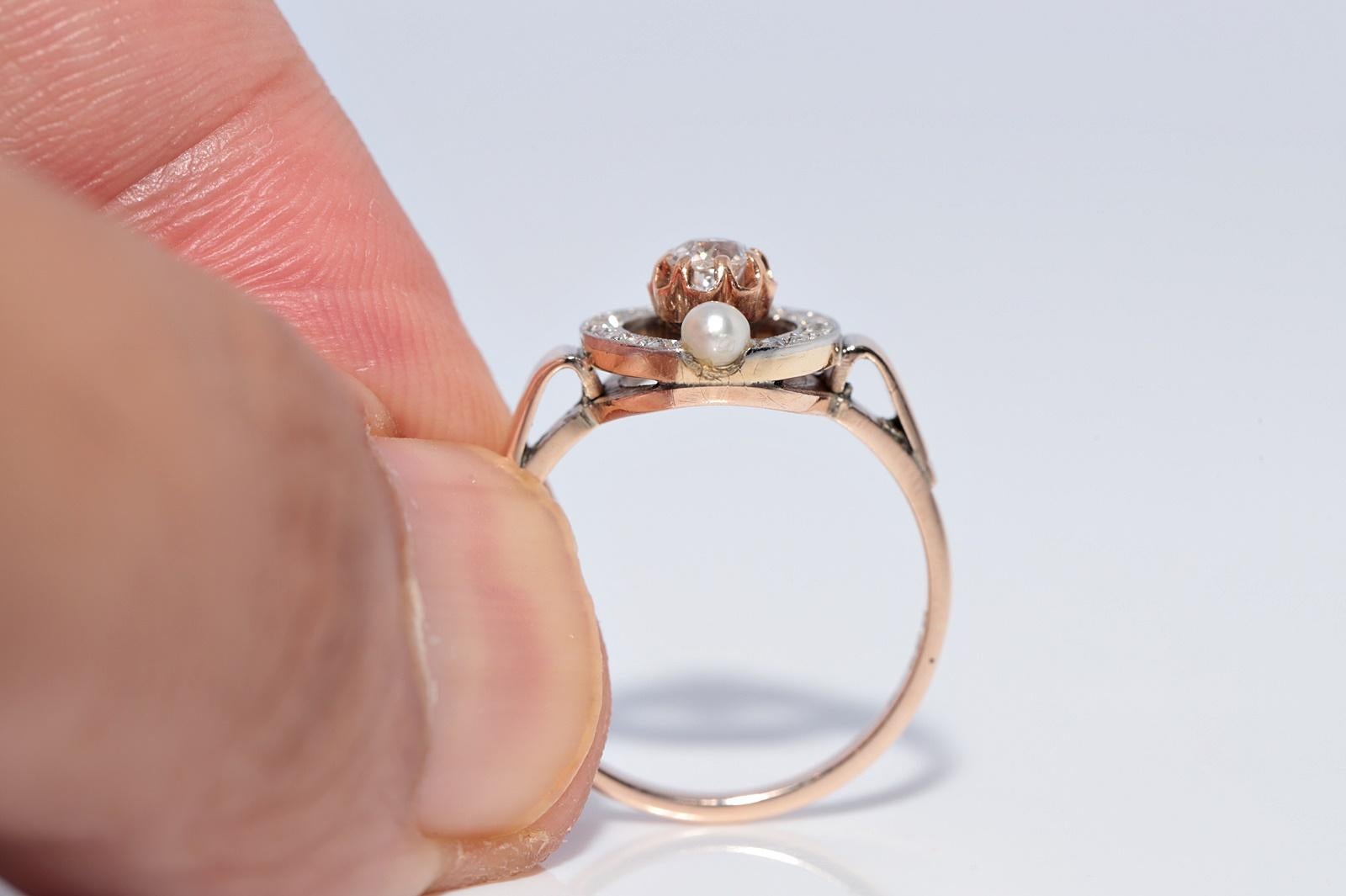 Anello antico CIRCA il 1900 in oro 14k con diamanti naturali e perle in vendita 5