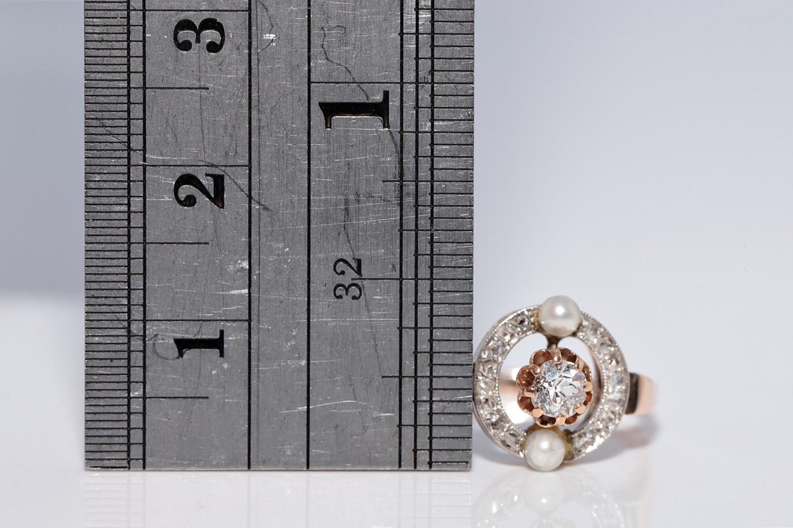 Anello antico CIRCA il 1900 in oro 14k con diamanti naturali e perle in vendita 9