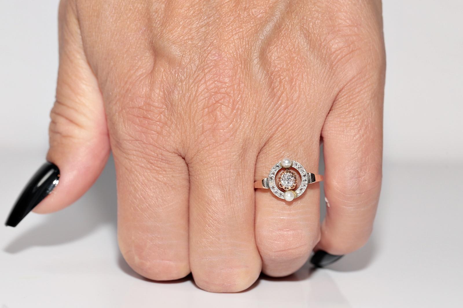 Vittoriano Anello antico CIRCA il 1900 in oro 14k con diamanti naturali e perle in vendita