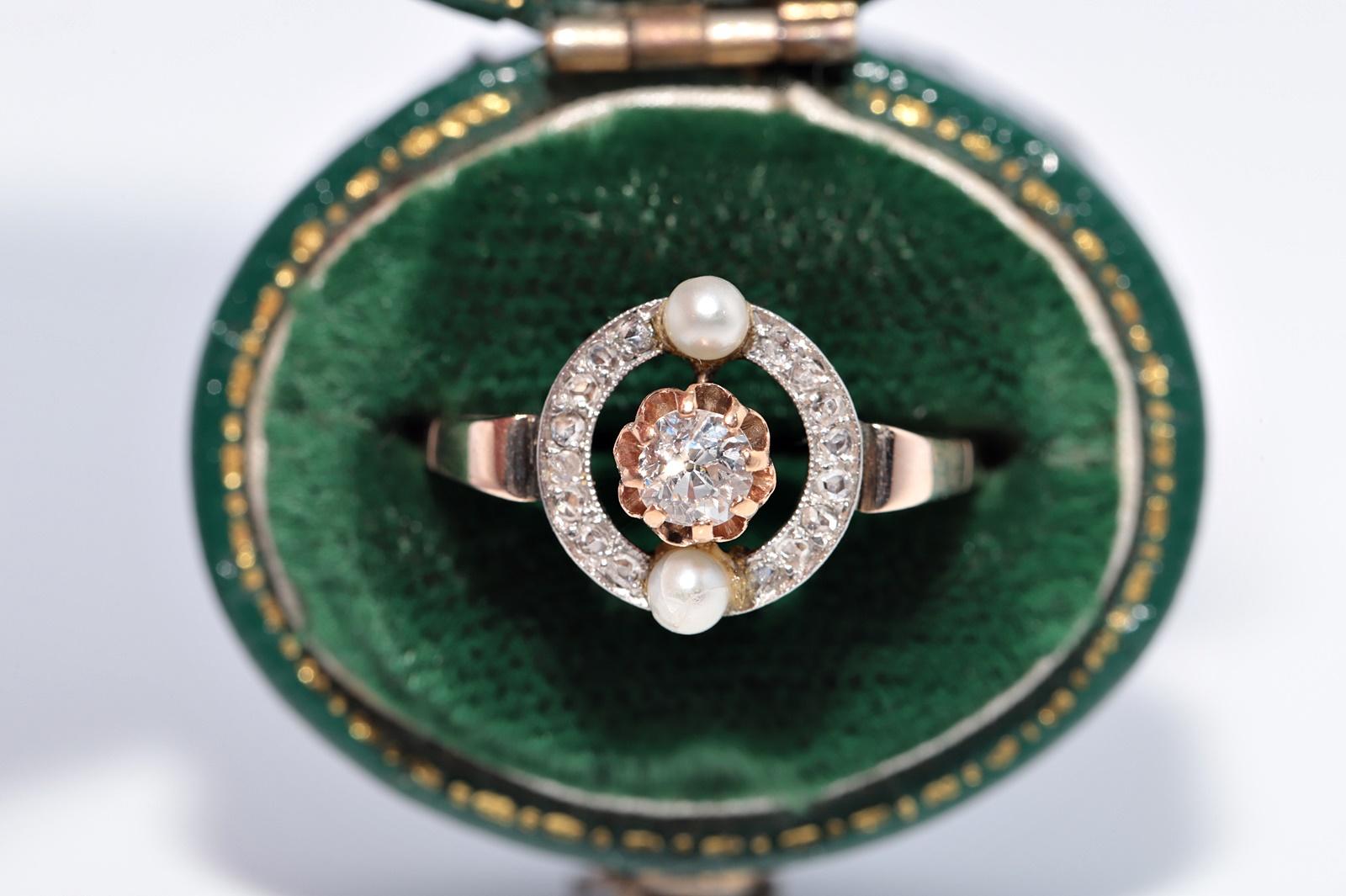Donna Anello antico CIRCA il 1900 in oro 14k con diamanti naturali e perle in vendita