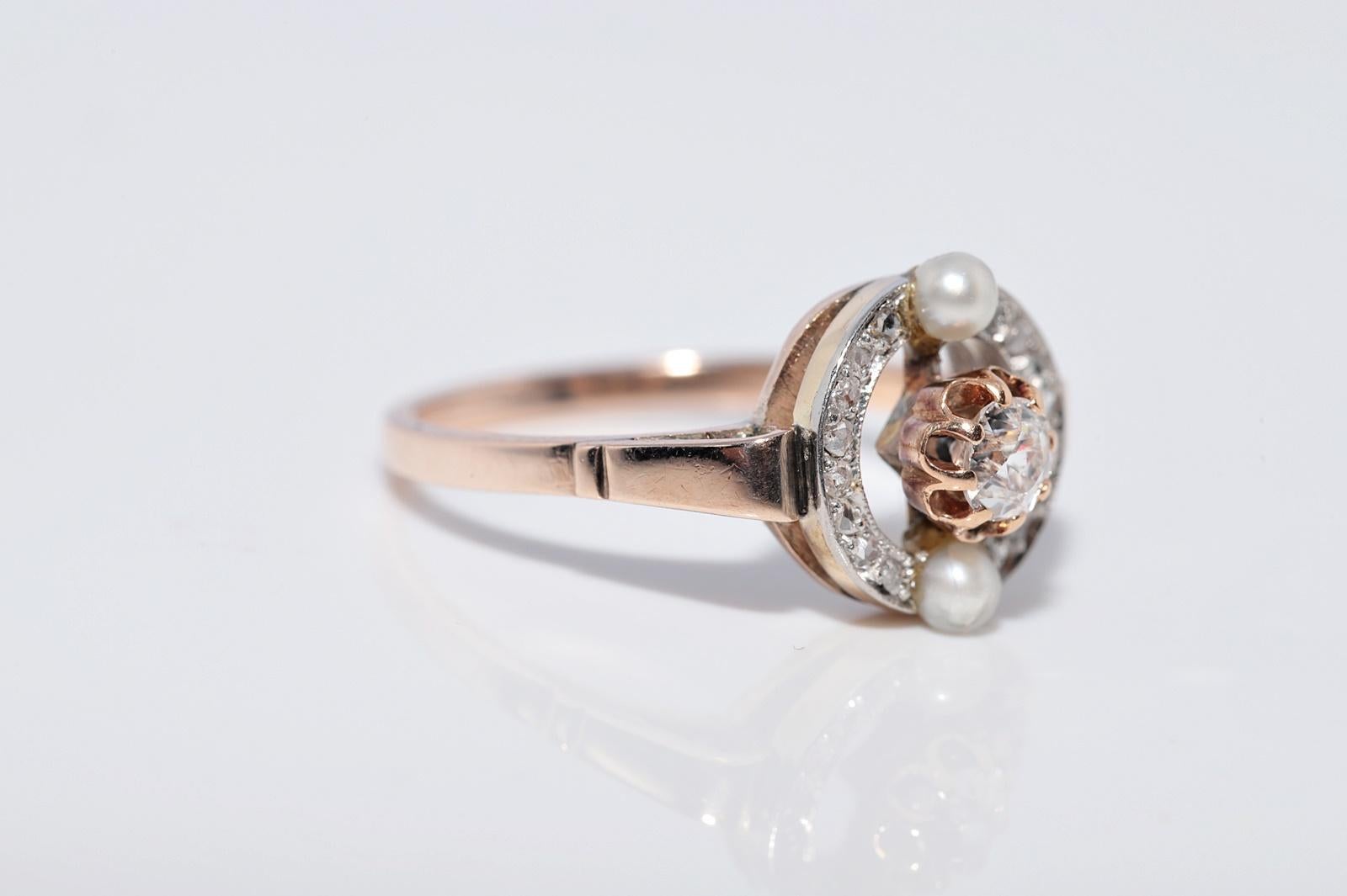 Anello antico CIRCA il 1900 in oro 14k con diamanti naturali e perle in vendita 3