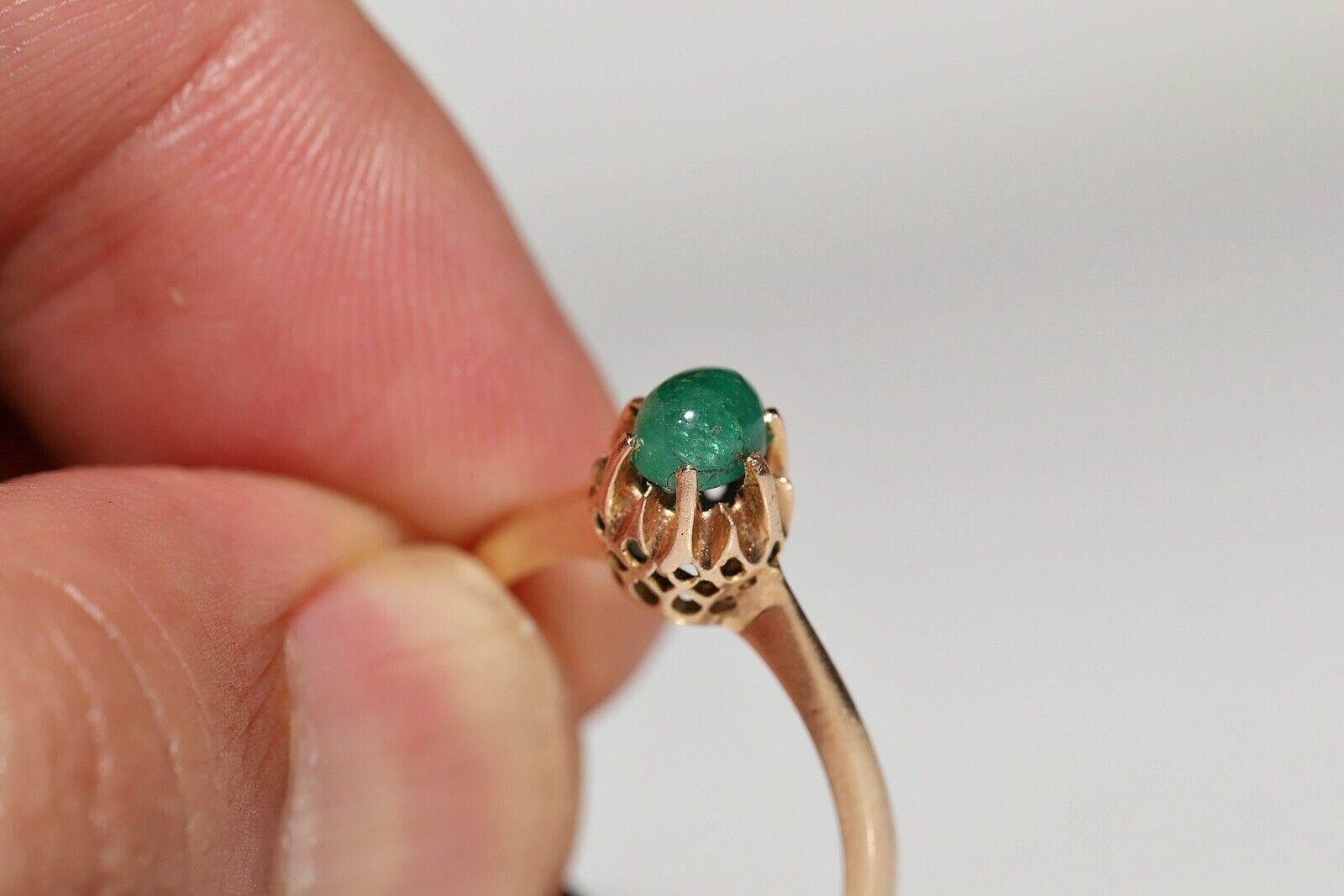 Antique Circa 1900s 14k Gold Natural Cabochon Emerald Solitaire Ring For Sale 6