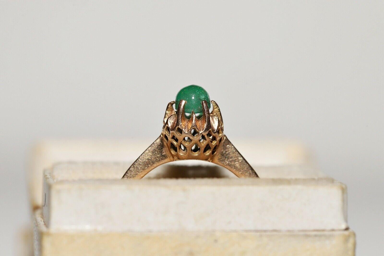 Antique Circa 1900s 14k Gold Natural Cabochon Emerald Solitaire Ring For Sale 10