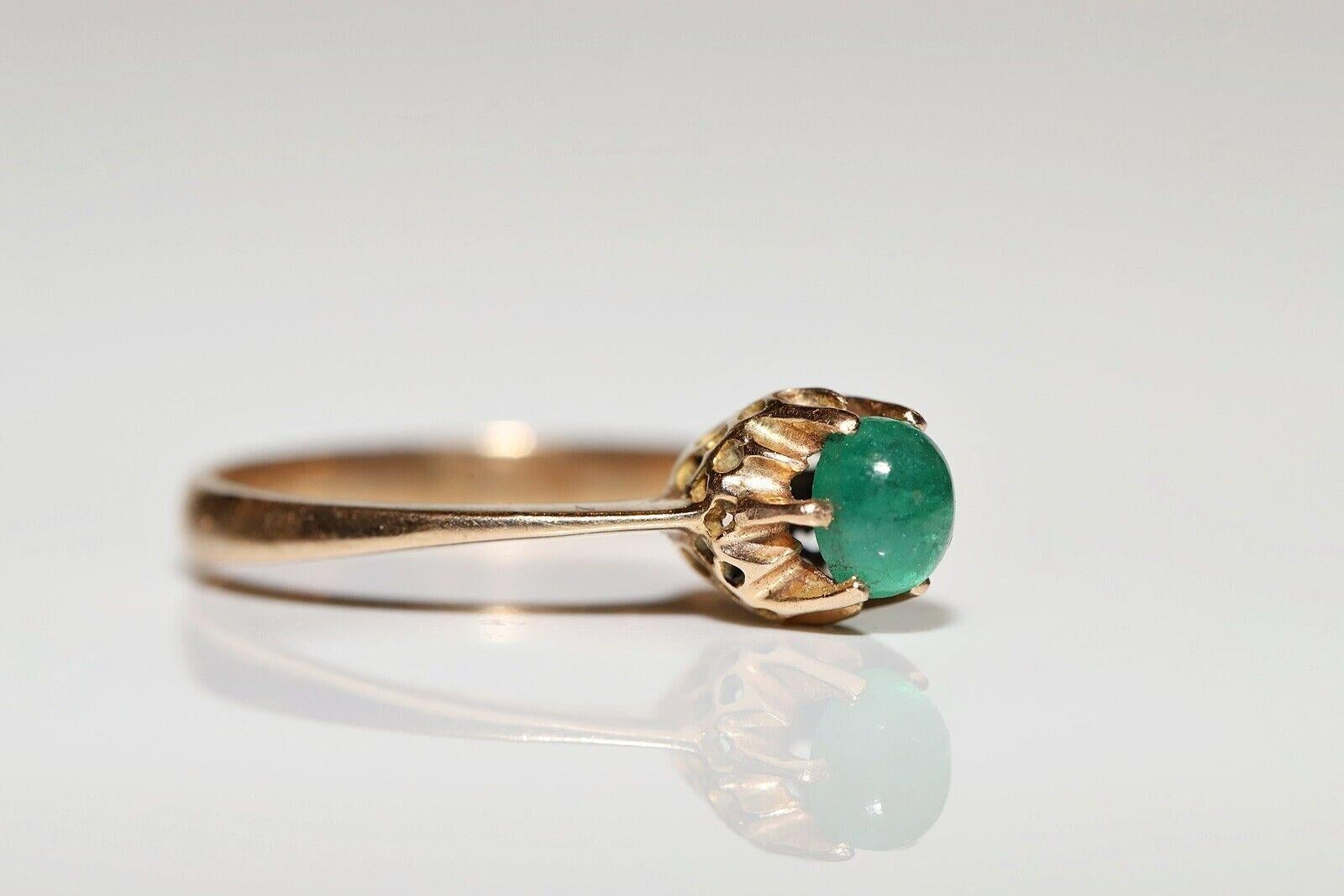 Antique Circa 1900s 14k Gold Natural Cabochon Emerald Solitaire Ring For Sale 1