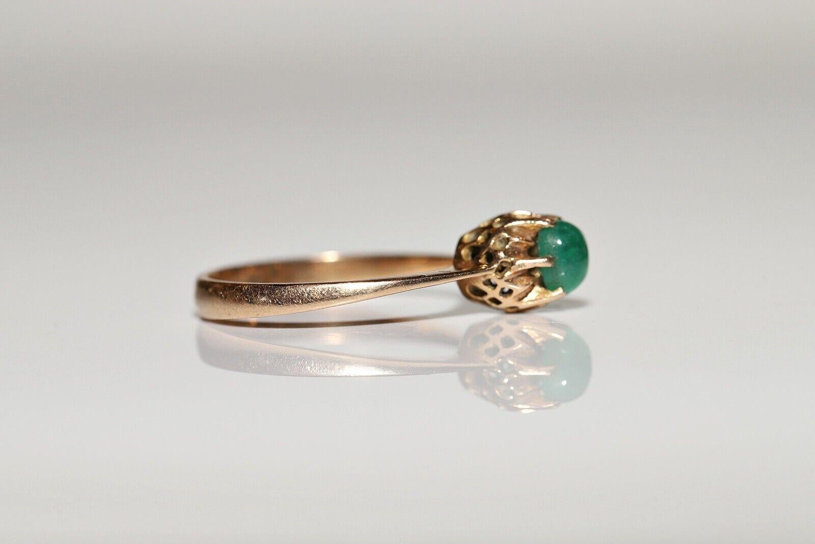 Antique Circa 1900s 14k Gold Natural Cabochon Emerald Solitaire Ring For Sale 2
