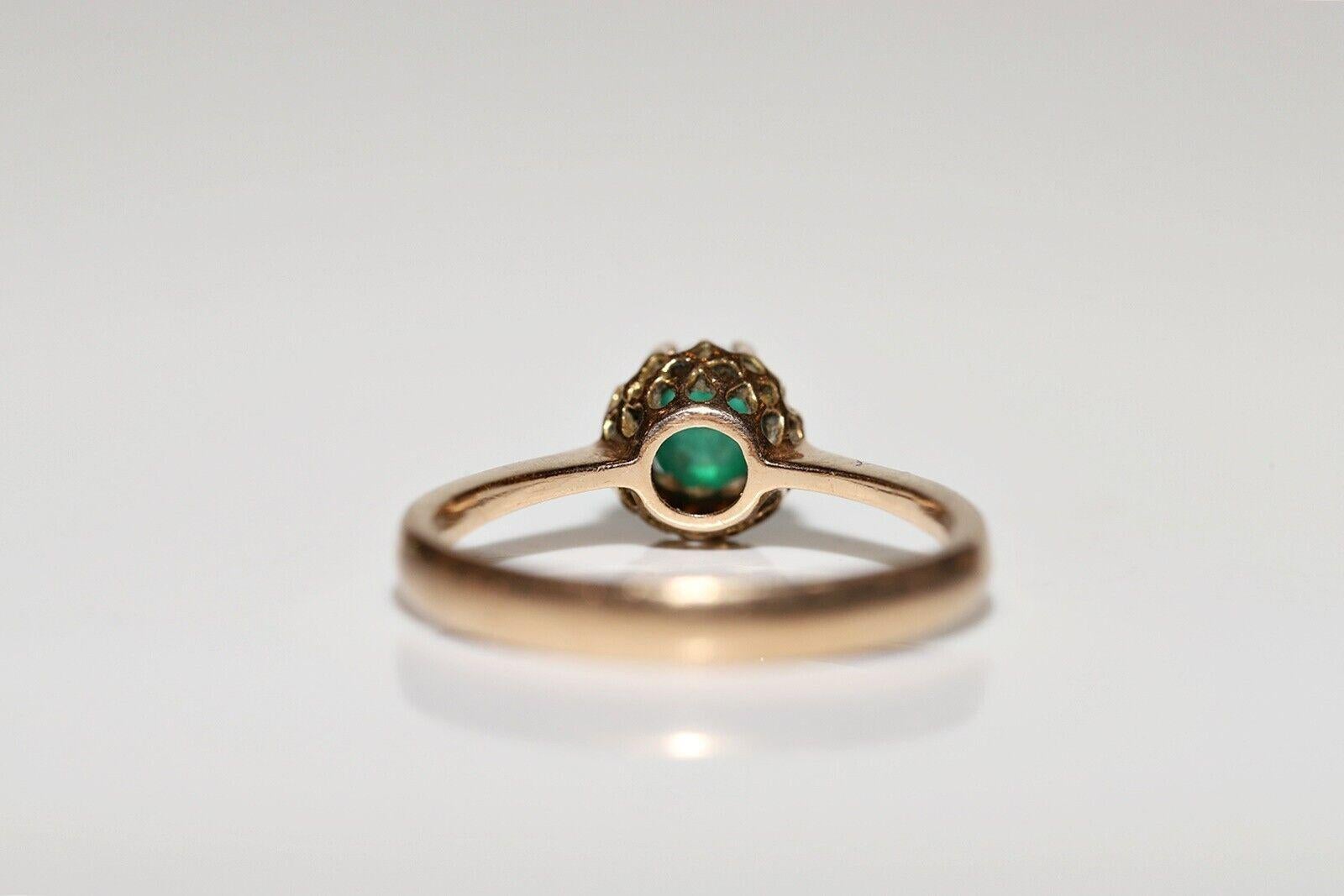 Antiker Solitär-Ring, um 1900, 14k Gold, natürlicher Cabochon, Smaragd, Solitär im Angebot 3