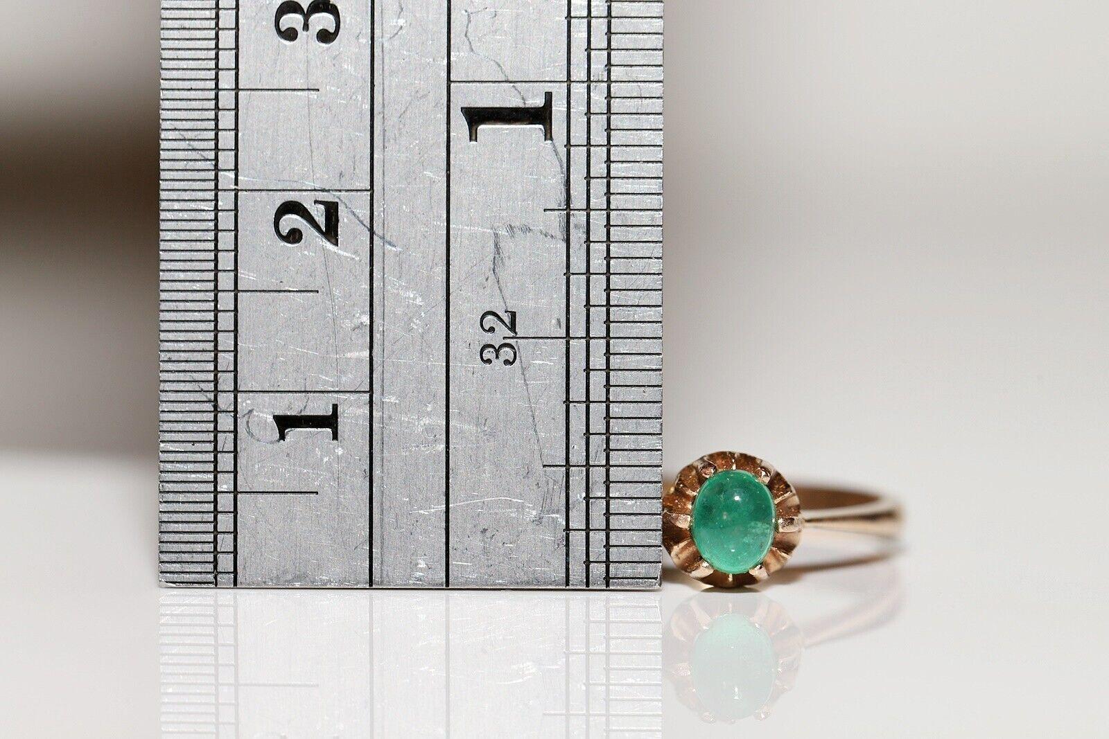 Antiker Solitär-Ring, um 1900, 14k Gold, natürlicher Cabochon, Smaragd, Solitär im Angebot 4