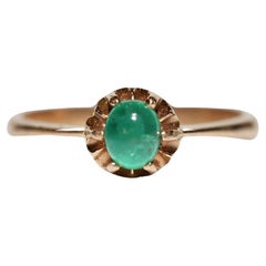 Antique Circa 1900s 14k Gold Natural Cabochon Emerald Solitaire Ring