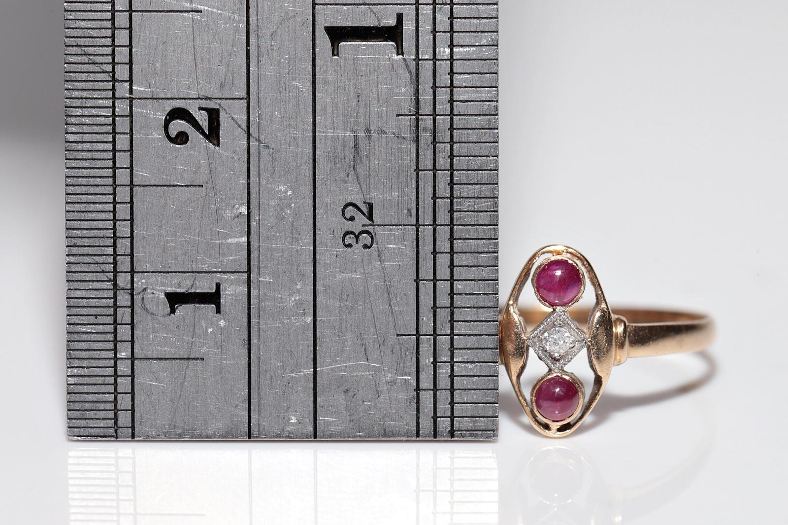 Bague ancienne datant des années 1900, en or 14 carats, diamant naturel et rubis taille cabochon en vente 6