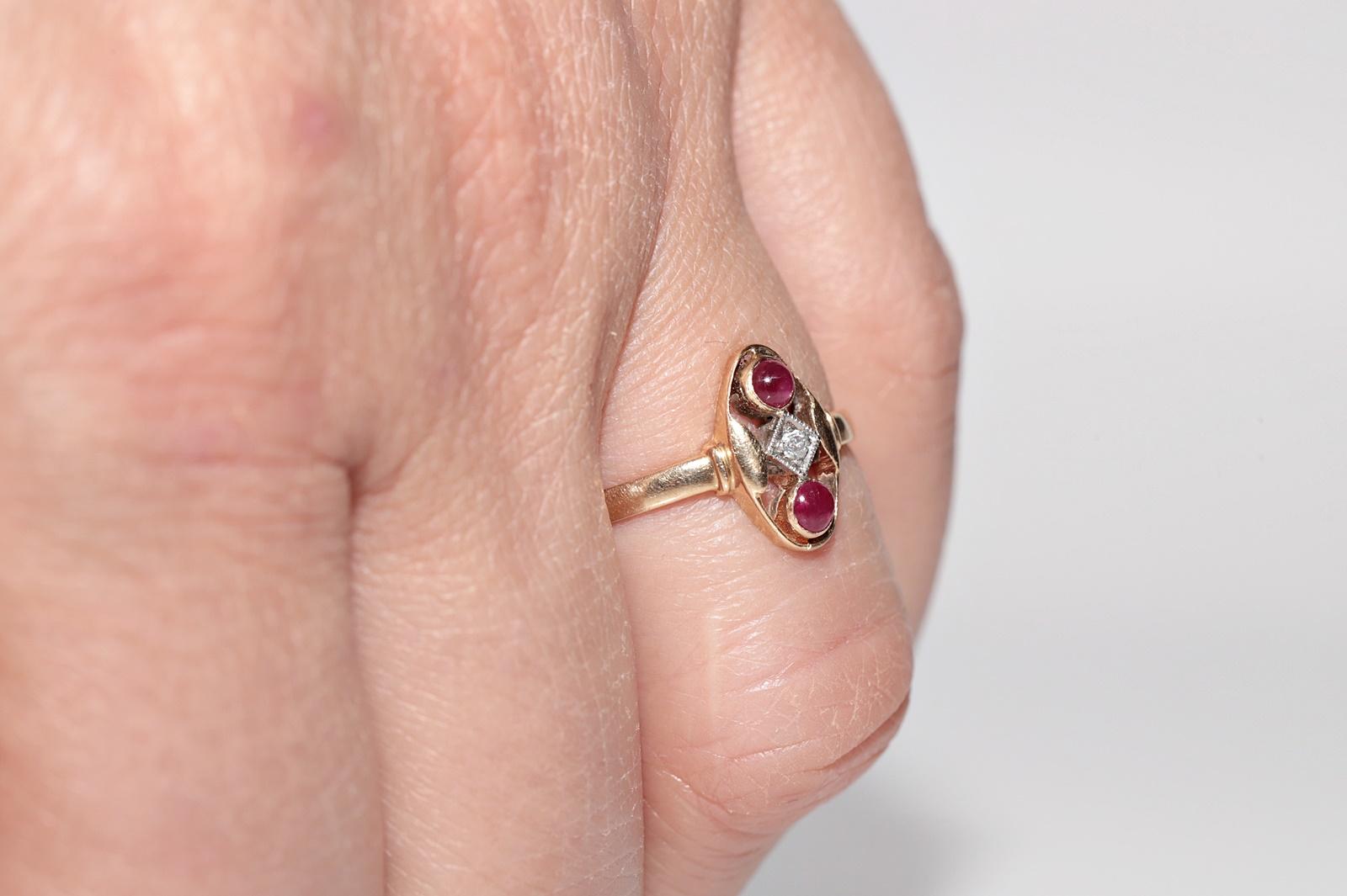 Bague ancienne datant des années 1900, en or 14 carats, diamant naturel et rubis taille cabochon Bon état - En vente à Fatih/İstanbul, 34