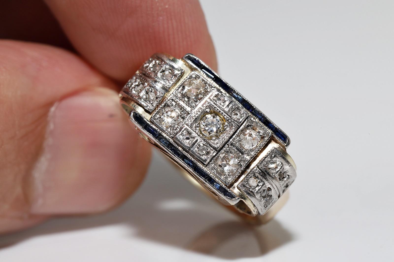 Antique Circa 1900s 14k Gold Natural Diamond And Caliber Sapphire Ring  For Sale 5