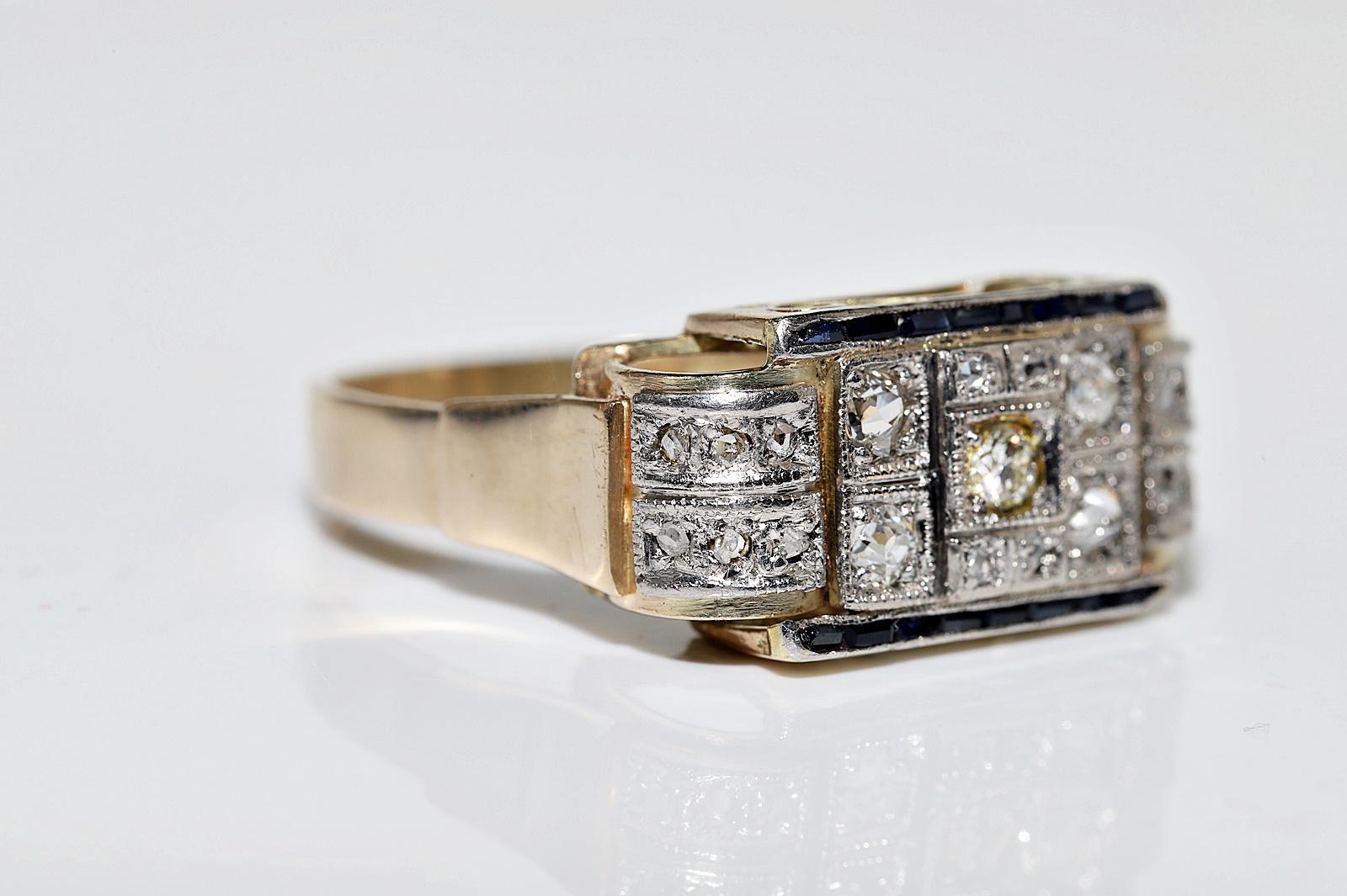 Antique Circa 1900s 14k Gold Natural Diamond And Caliber Sapphire Ring  In Good Condition For Sale In Fatih/İstanbul, 34