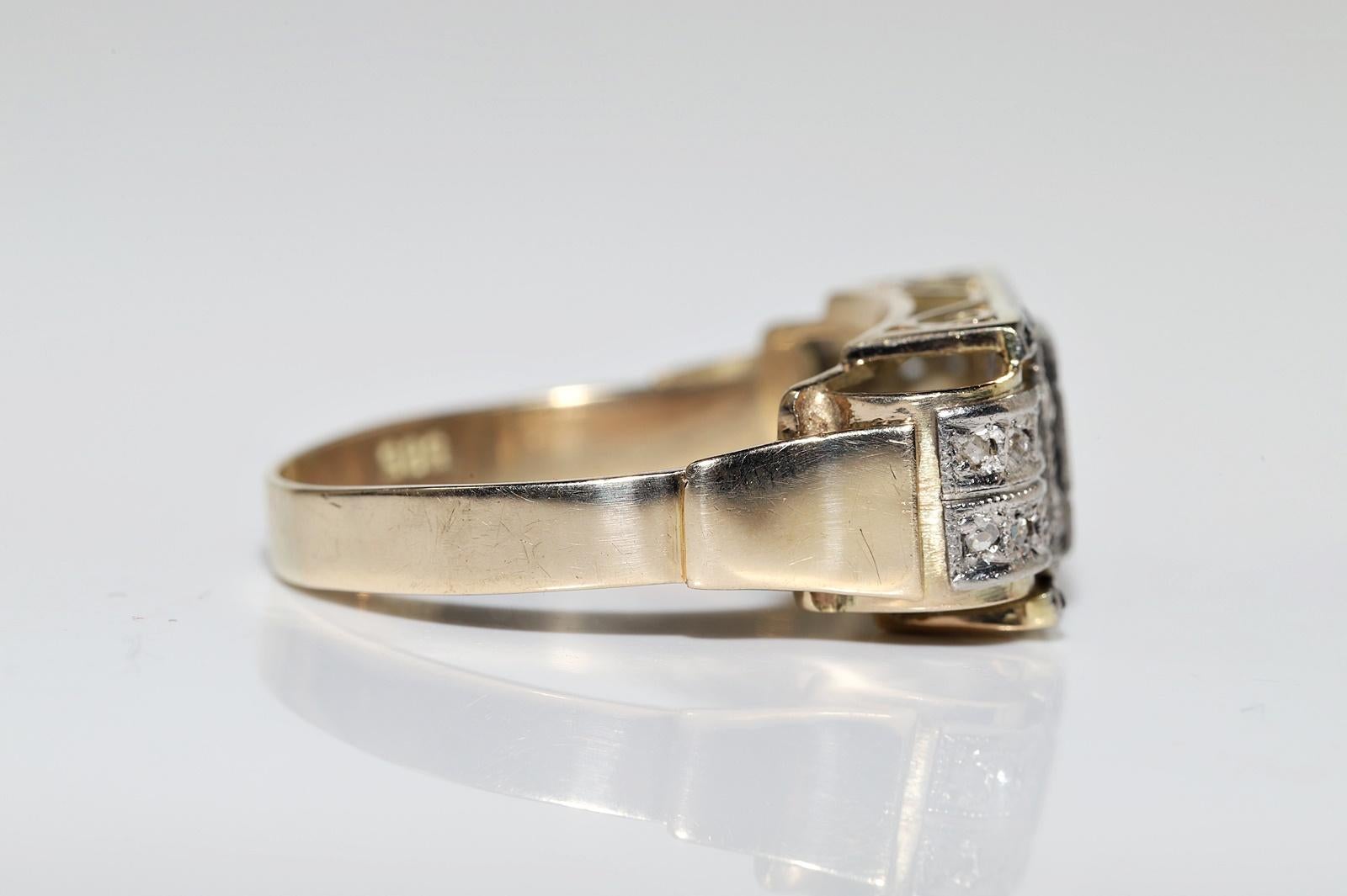 Women's Antique Circa 1900s 14k Gold Natural Diamond And Caliber Sapphire Ring  For Sale