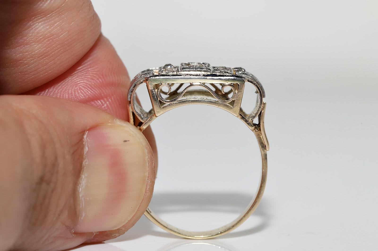 Antique Circa 1900s 14k Gold Natural Diamond And Caliber Sapphire Ring  For Sale 1