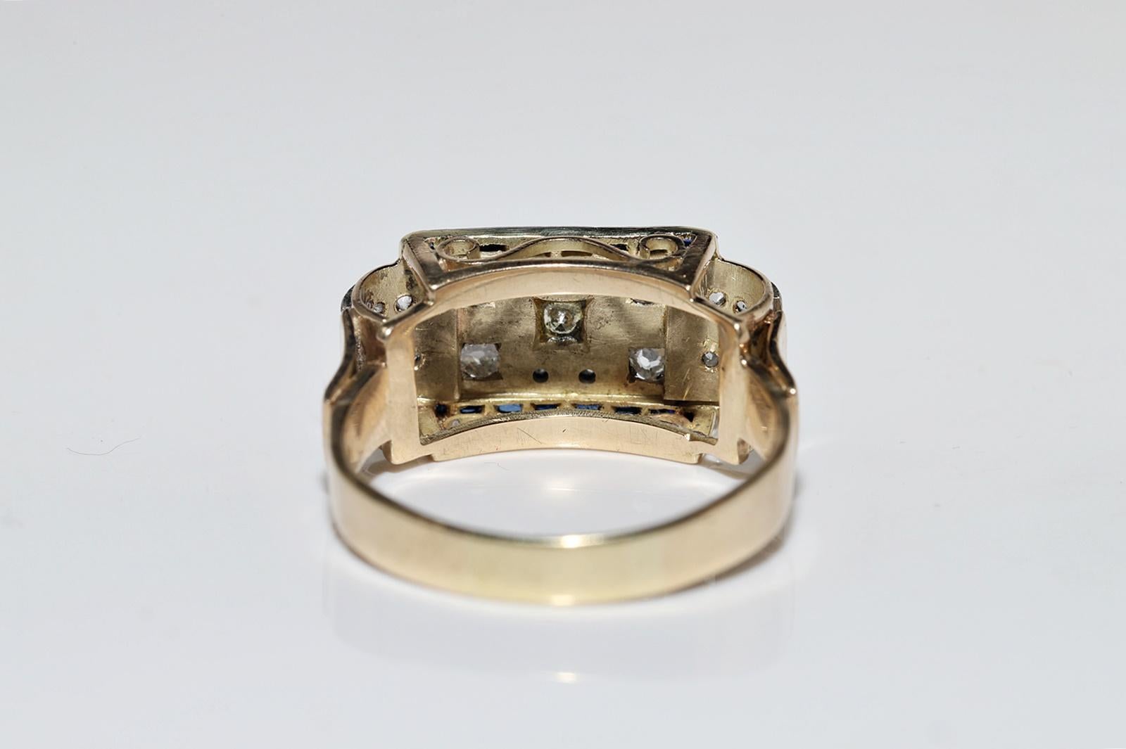 Antique Circa 1900s 14k Gold Natural Diamond And Caliber Sapphire Ring  For Sale 2