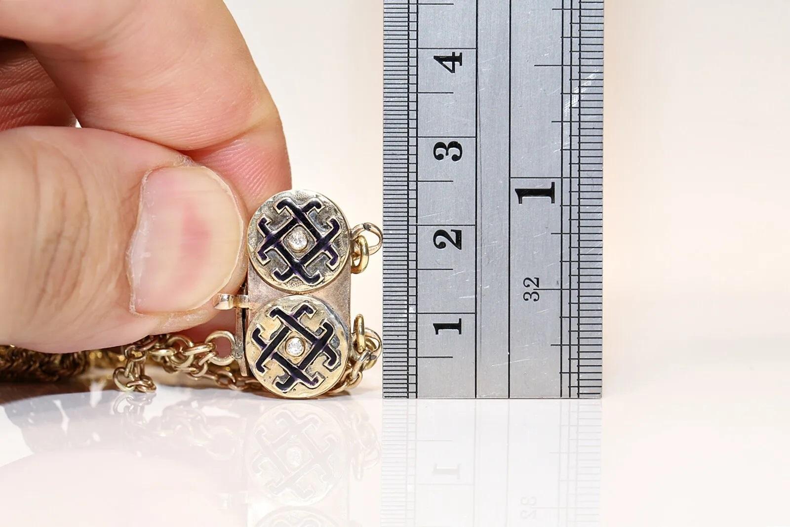 Bracelet ancien des années 1900 en or 14 carats décoré de diamants naturels et d'émail Pour femmes en vente