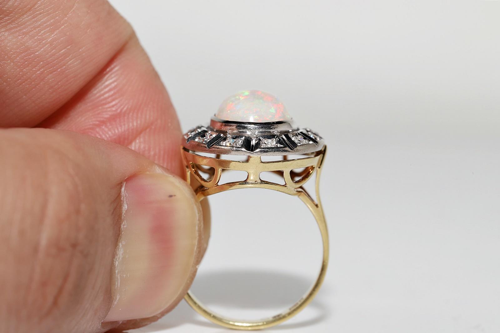 Antique Circa 1900s 14k Gold Natural Diamond And Opal Decorated Ring  For Sale 7