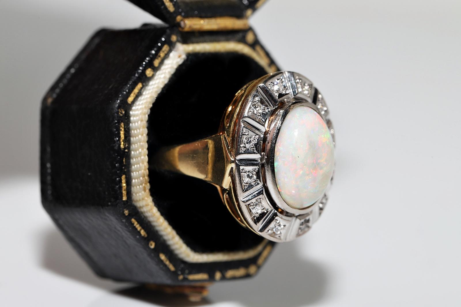 Victorian Antique Circa 1900s 14k Gold Natural Diamond And Opal Decorated Ring  For Sale