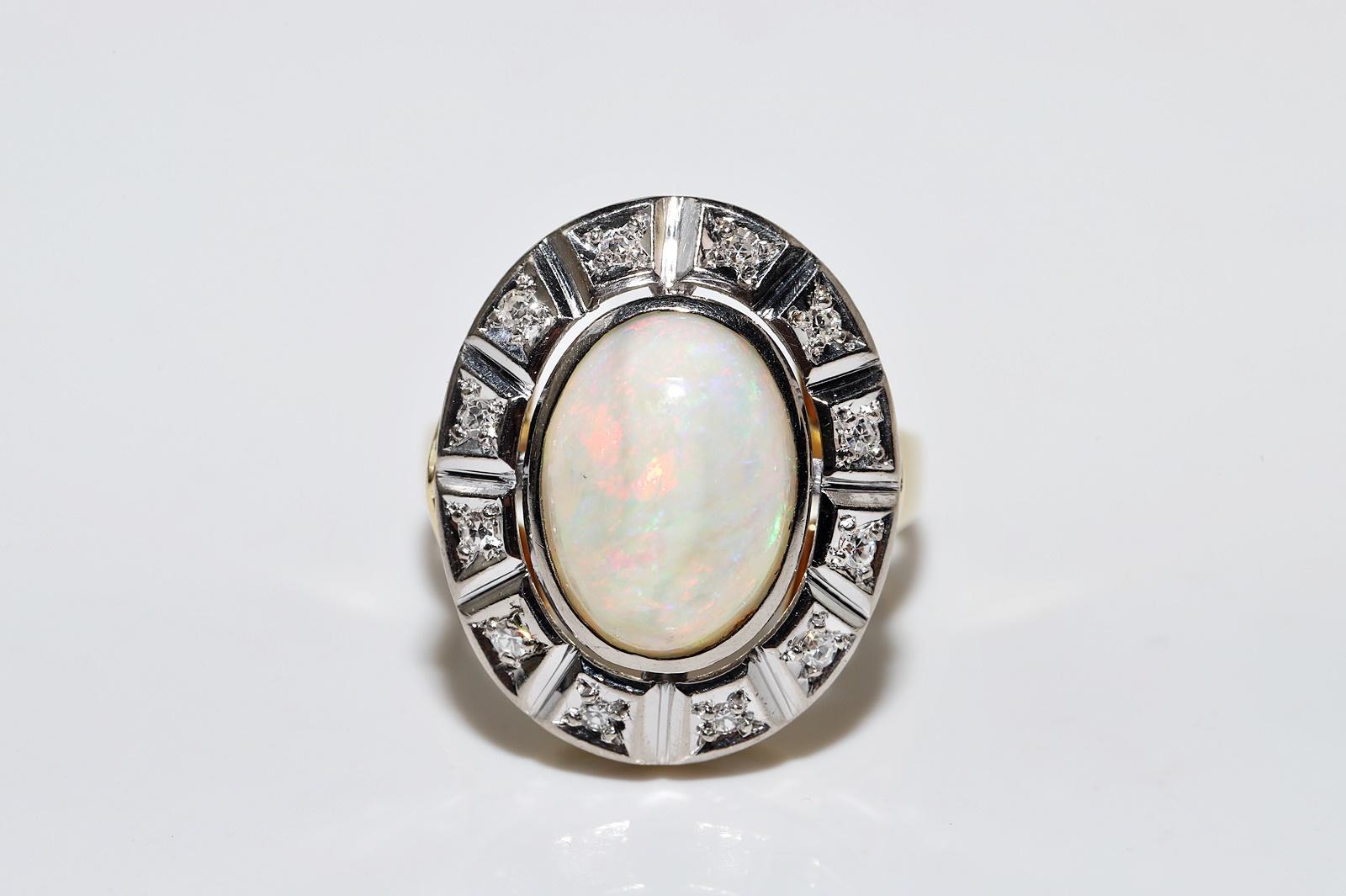 Brilliant Cut Antique Circa 1900s 14k Gold Natural Diamond And Opal Decorated Ring  For Sale