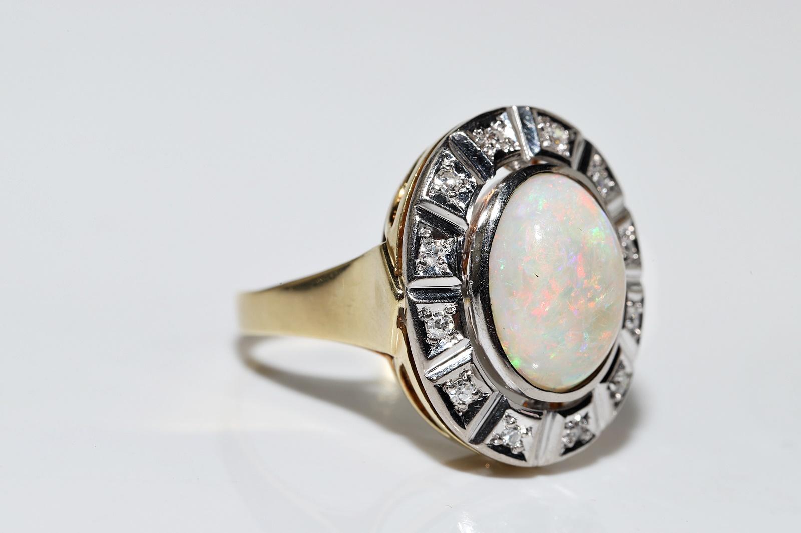 Women's Antique Circa 1900s 14k Gold Natural Diamond And Opal Decorated Ring  For Sale