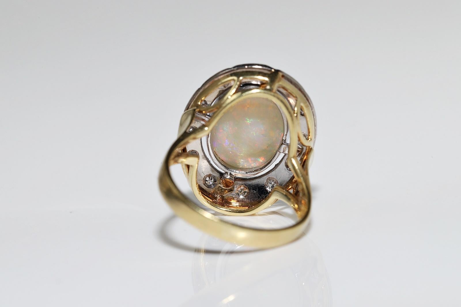 Antique Circa 1900s 14k Gold Natural Diamond And Opal Decorated Ring  For Sale 2