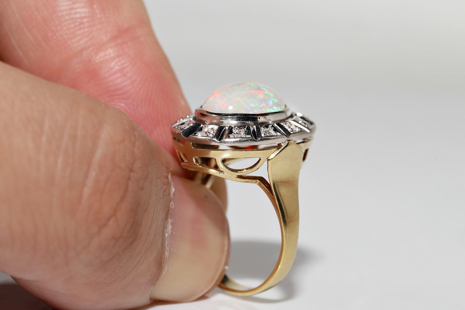 Antique Circa 1900s 14k Gold Natural Diamond And Opal Decorated Ring  For Sale 3