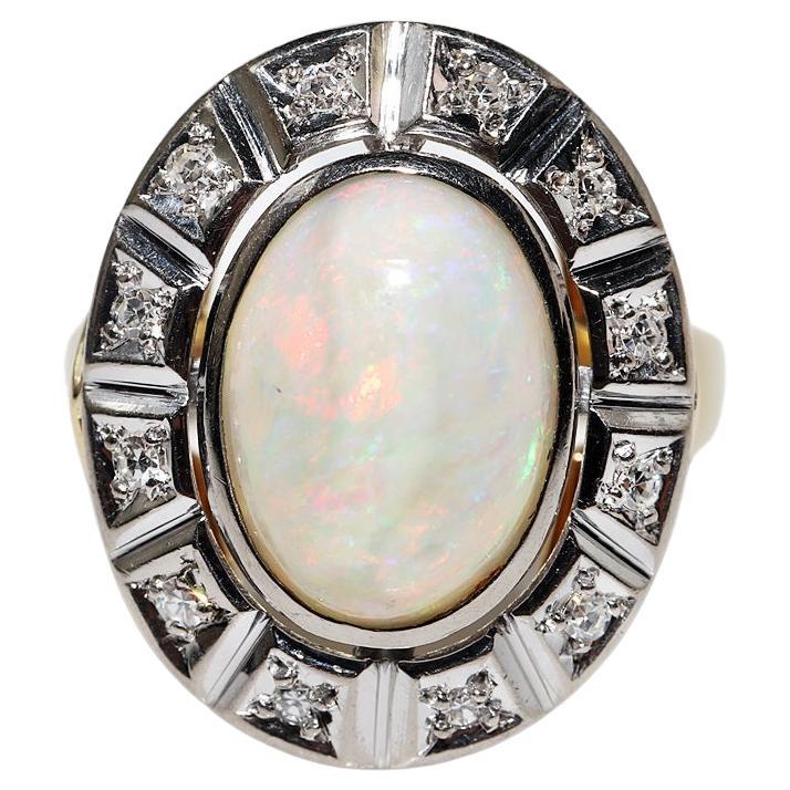 Antique Circa 1900s 14k Gold Natural Diamond And Opal Decorated Ring  For Sale