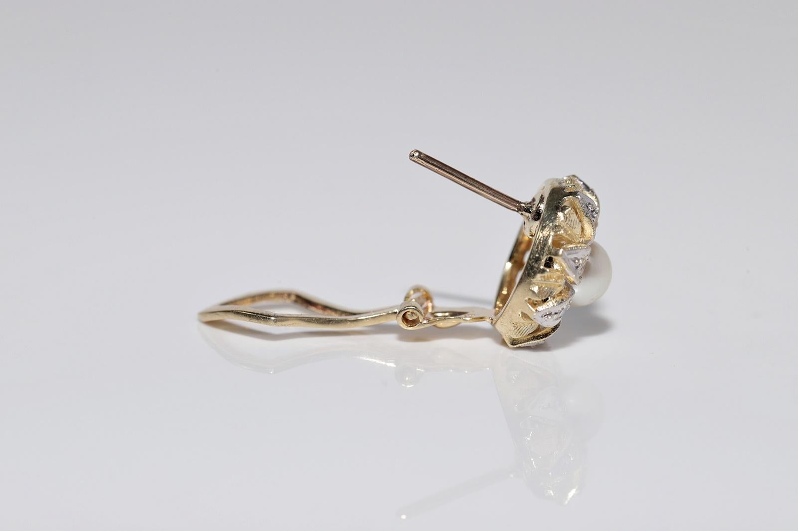 Boucles d'oreilles anciennes des années 1900 en or 14 carats décorées de diamants naturels et de perles Bon état - En vente à Fatih/İstanbul, 34