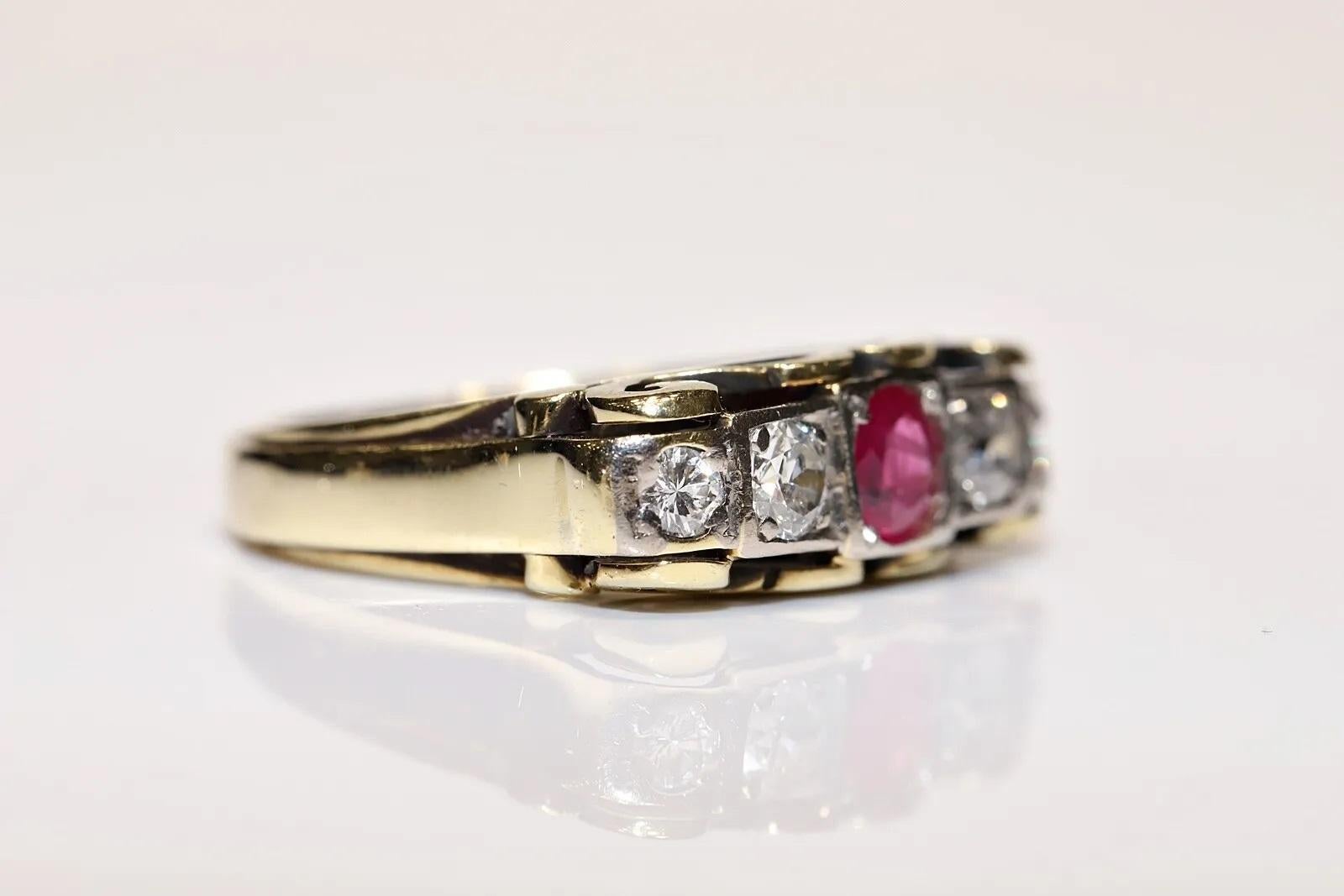 Antiker 14k Gold Ring mit natürlichem Diamant und Rubin, dekoriert, um 1900er Jahre  im Angebot 4