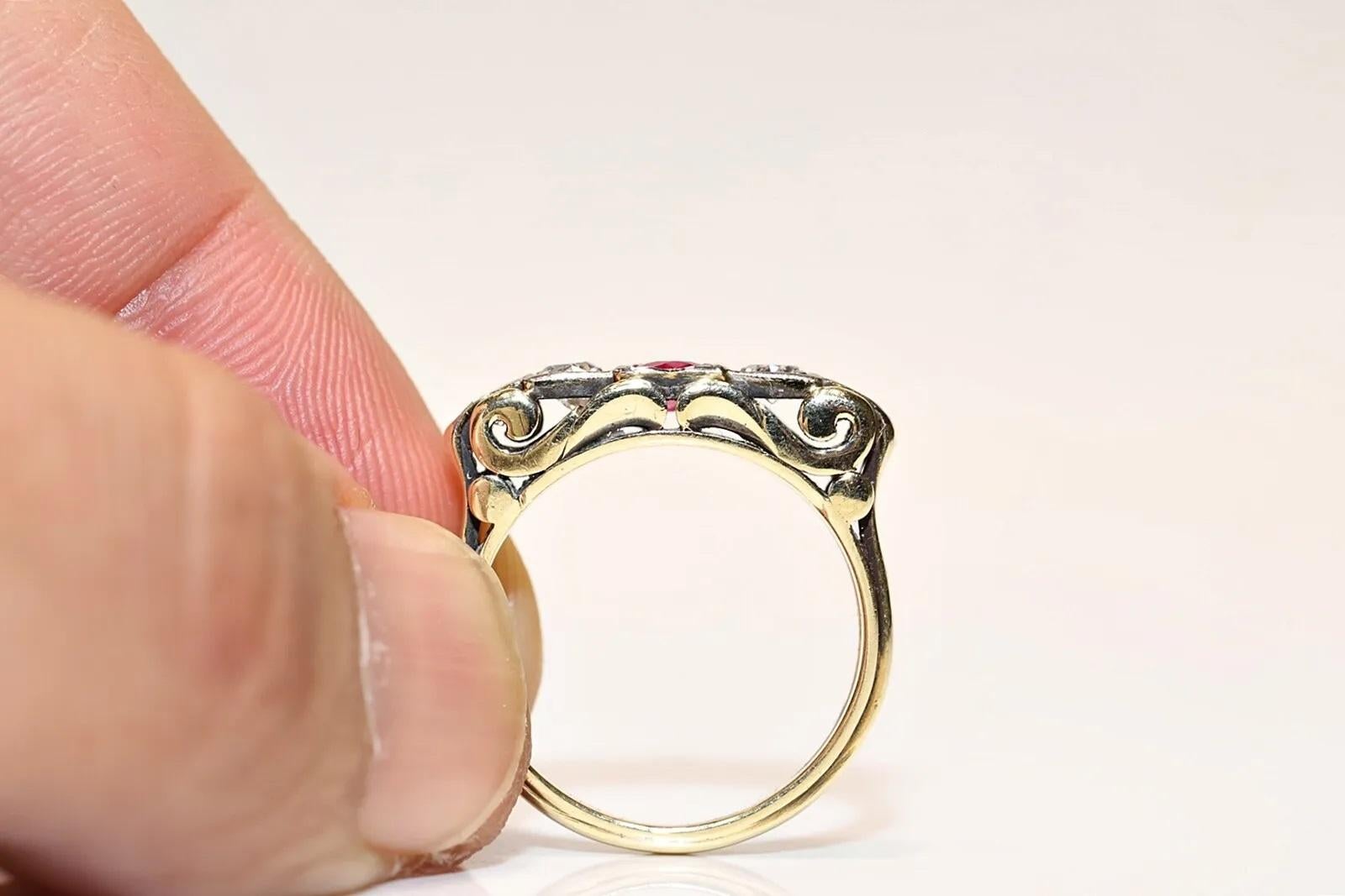 Antiker 14k Gold Ring mit natürlichem Diamant und Rubin, dekoriert, um 1900er Jahre  im Angebot 5