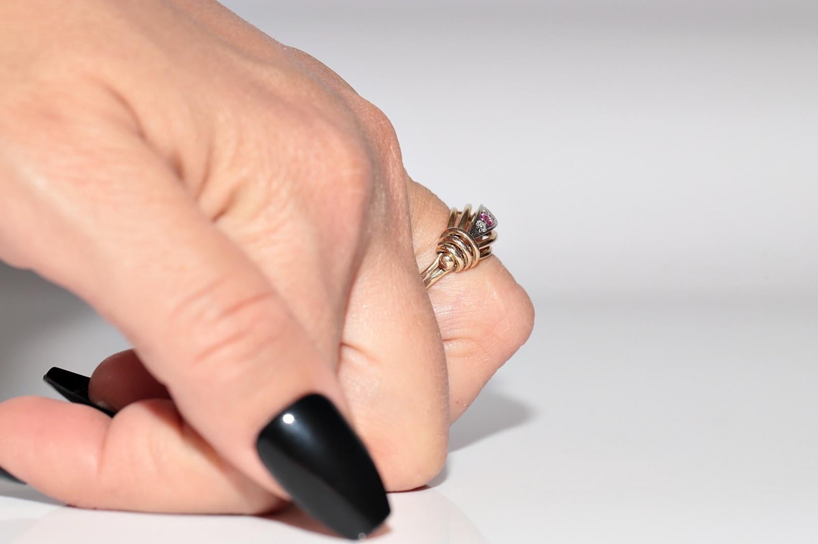 Anello antico CIRCA 1900 in oro 14k con diamanti naturali e rubini decorati in vendita 8