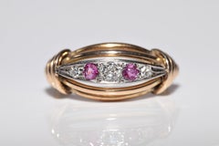 Antique Circa 1900s 14k Gold Natural Diamond And Ruby Decorated Ring