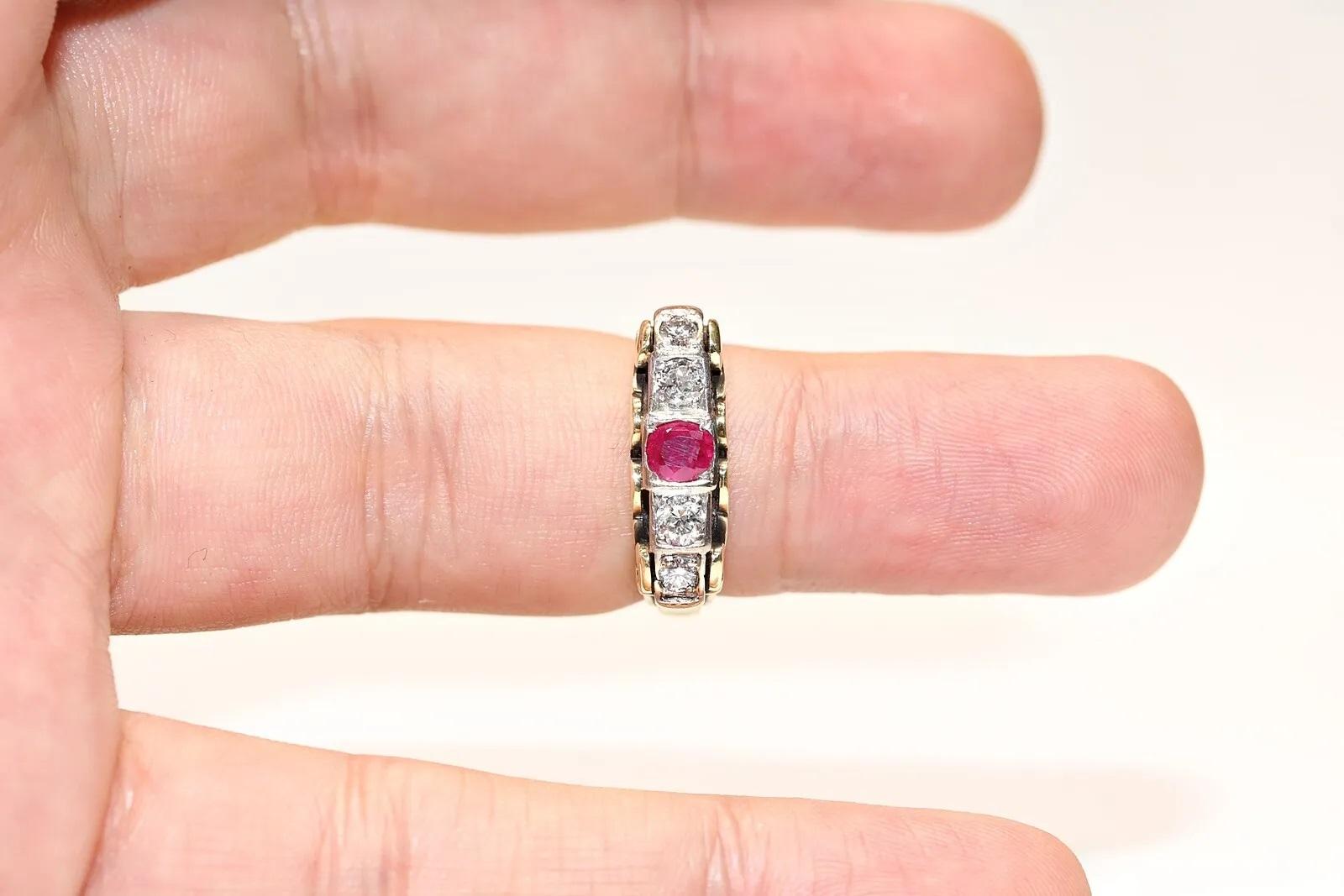 Antique Circa 1900s 14k Gold Natural Diamond And Ruby Decorated Ring  In Good Condition For Sale In Fatih/İstanbul, 34