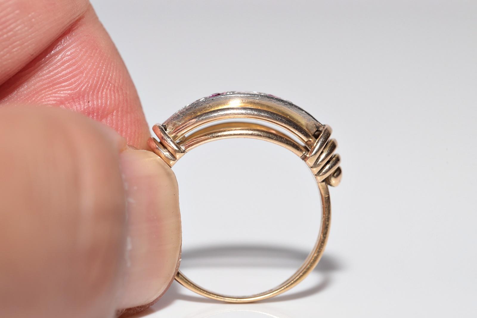 Anello antico CIRCA 1900 in oro 14k con diamanti naturali e rubini decorati In condizioni buone in vendita a Fatih/İstanbul, 34