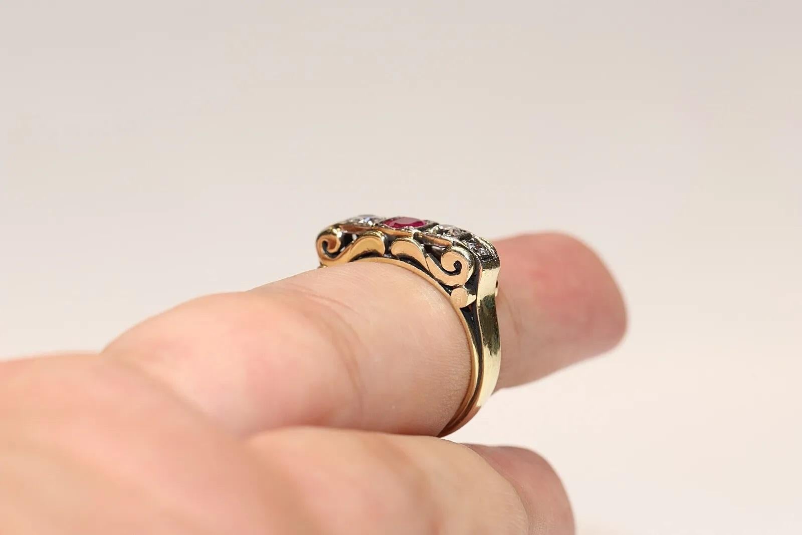 Women's Antique Circa 1900s 14k Gold Natural Diamond And Ruby Decorated Ring  For Sale