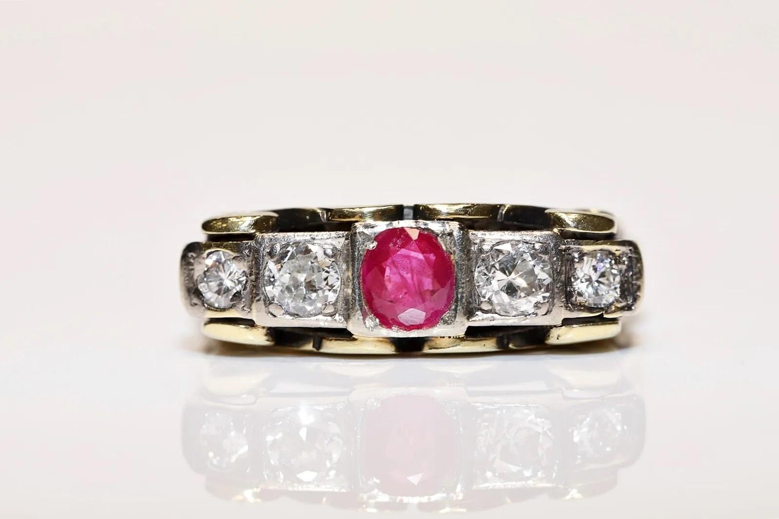 Antiker 14k Gold Ring mit natürlichem Diamant und Rubin, dekoriert, um 1900er Jahre  im Angebot 1