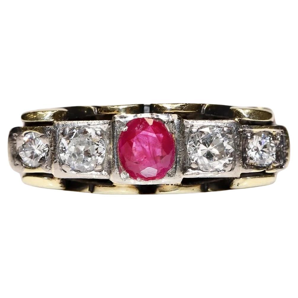 Antique Circa 1900s 14k Gold Natural Diamond And Ruby Decorated Ring  For Sale