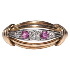 Antique Circa 1900s 14k Gold Natural Diamond And Ruby Decorated Ring